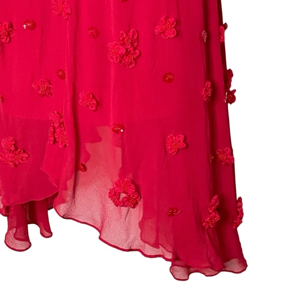 I.C.E 90’s Vtg. y2K Silk, Fairy Red Sleeveless Dress Floral Accents size 10 - Picture 10 of 16